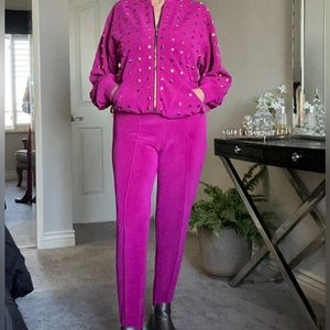 Vintage Tadashi Pinkish Purple Track Suit with Brass Stud Jacket Stirrup Pant M